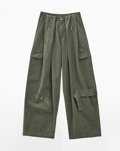Vintage Wide-Leg Big Pockets Women Cargo Pants