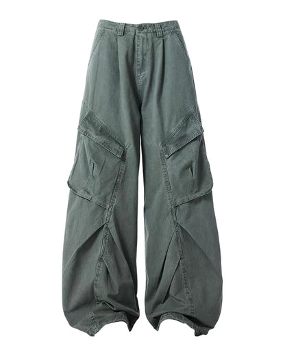 Vintage Washed Army Green Parachute Cargo Pants
