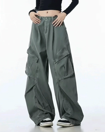 Vintage Washed Army Green Parachute Cargo Pants