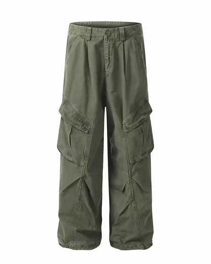 Vintage Washed Army Green Parachute Cargo Pants
