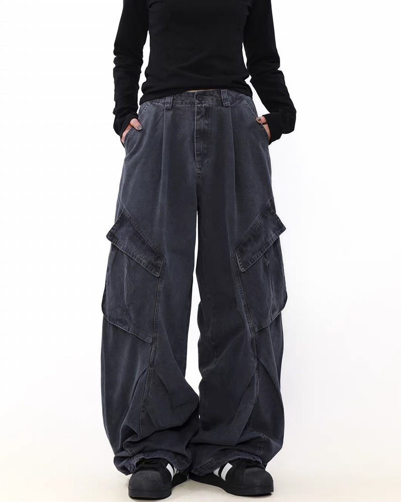 Vintage Washed Army Green Parachute Cargo Pants