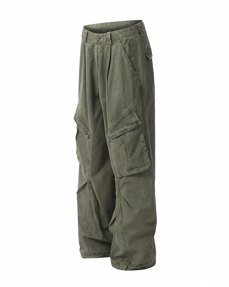 Vintage Washed Army Green Parachute Cargo Pants