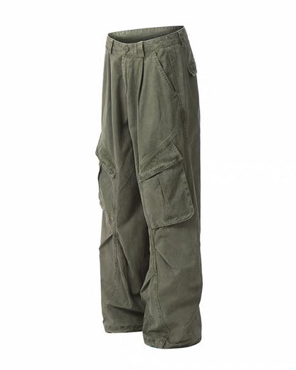 Vintage Washed Army Green Parachute Cargo Pants