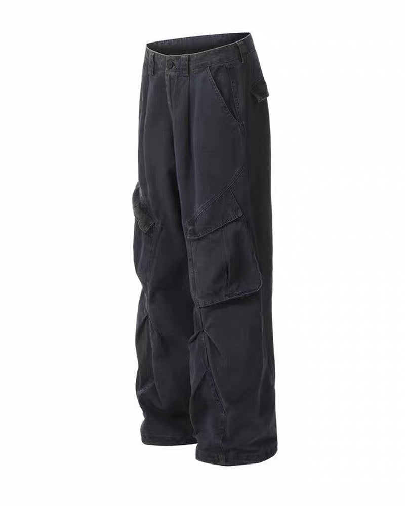 Vintage Washed Army Green Parachute Cargo Pants