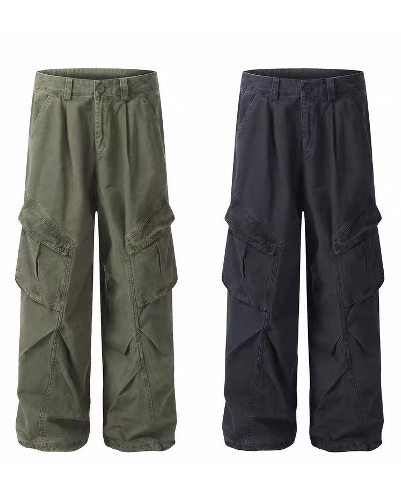 Vintage Washed Army Green Parachute Cargo Pants