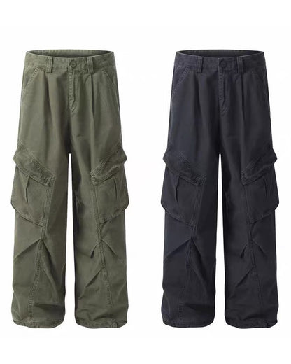 Vintage Washed Army Green Parachute Cargo Pants