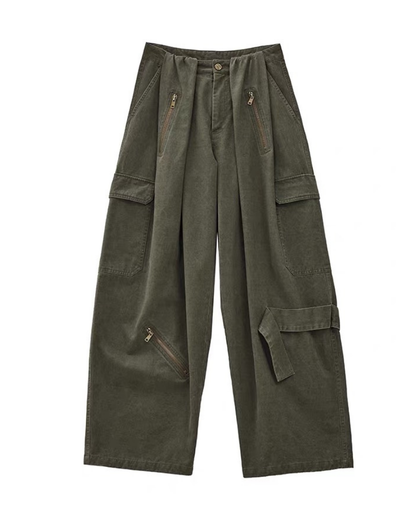Vintage Wide-Leg Big Pockets Women Cargo Pants