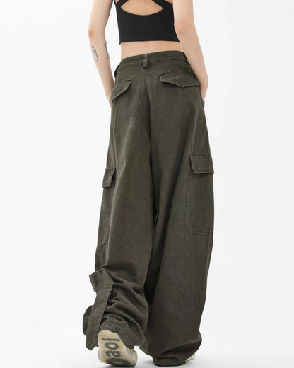 Vintage Wide-Leg Big Pockets Women Cargo Pants