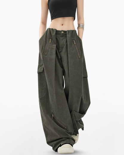 Vintage Wide-Leg Big Pockets Women Cargo Pants