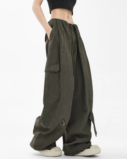Vintage Wide-Leg Big Pockets Women Cargo Pants