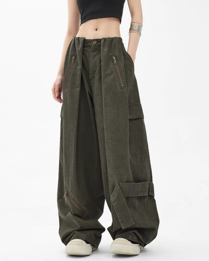 Vintage Wide-Leg Big Pockets Women Cargo Pants