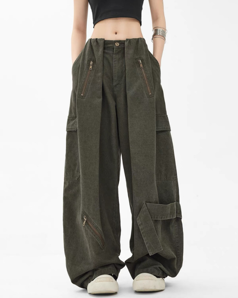 Vintage Wide-Leg Big Pockets Women Cargo Pants