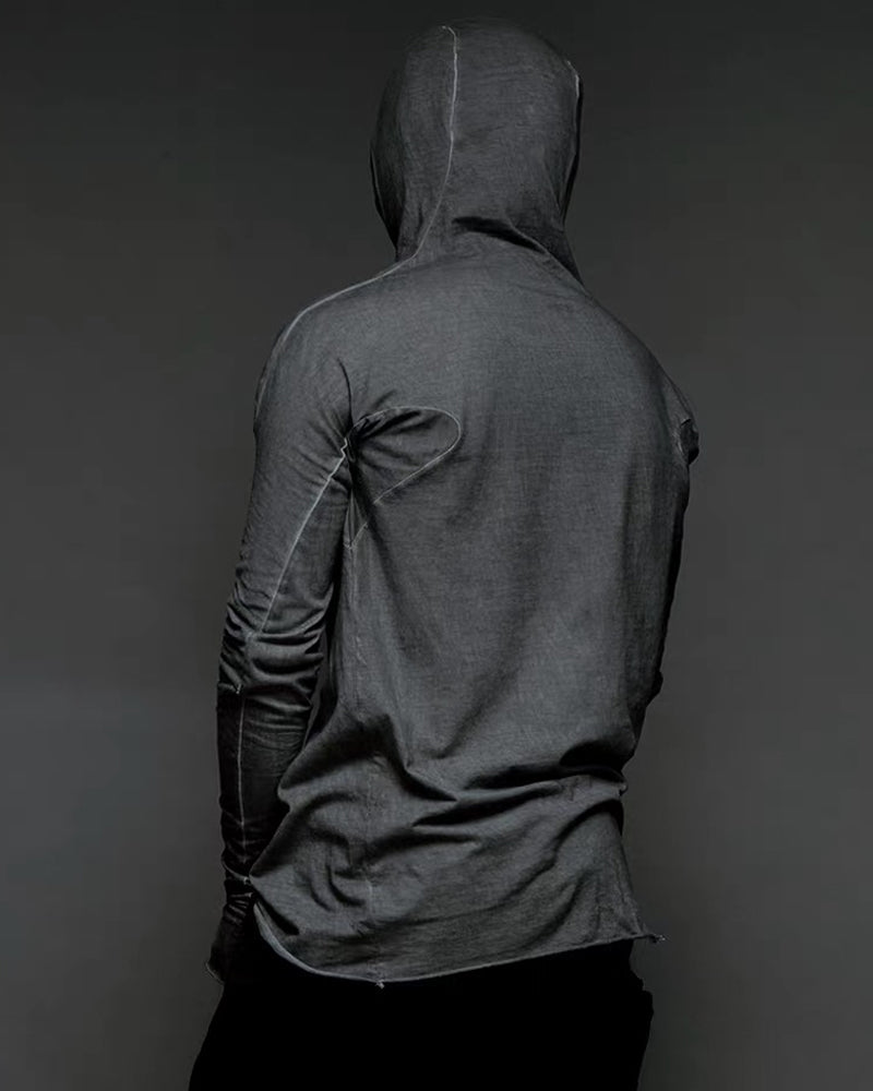 Washed Wasteland Slim Fit Hooded Long Sleeve T-Shirt
