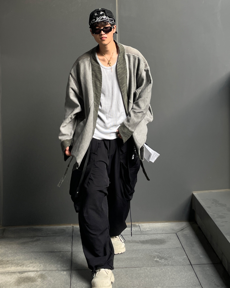 Wasteland Color-Block Loose Cotton Kimono Jacket