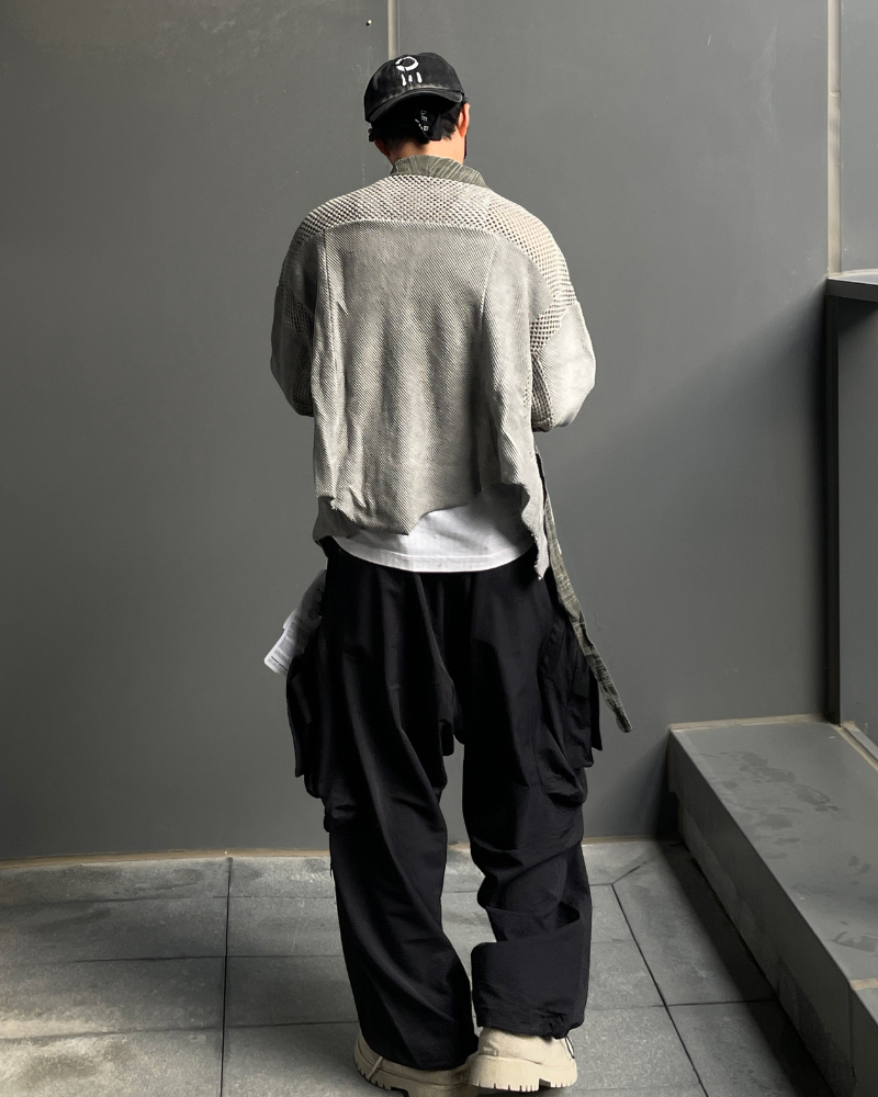 Wasteland Color-Block Loose Cotton Kimono Jacket