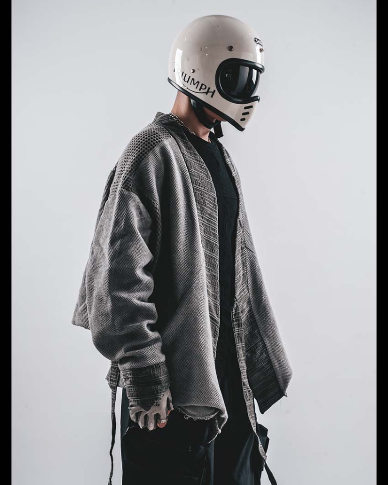 Wasteland Color-Block Loose Cotton Kimono Jacket