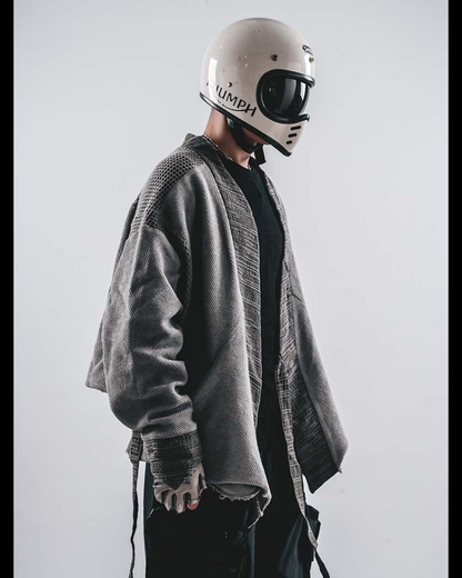 Wasteland Color-Block Loose Cotton Kimono Jacket