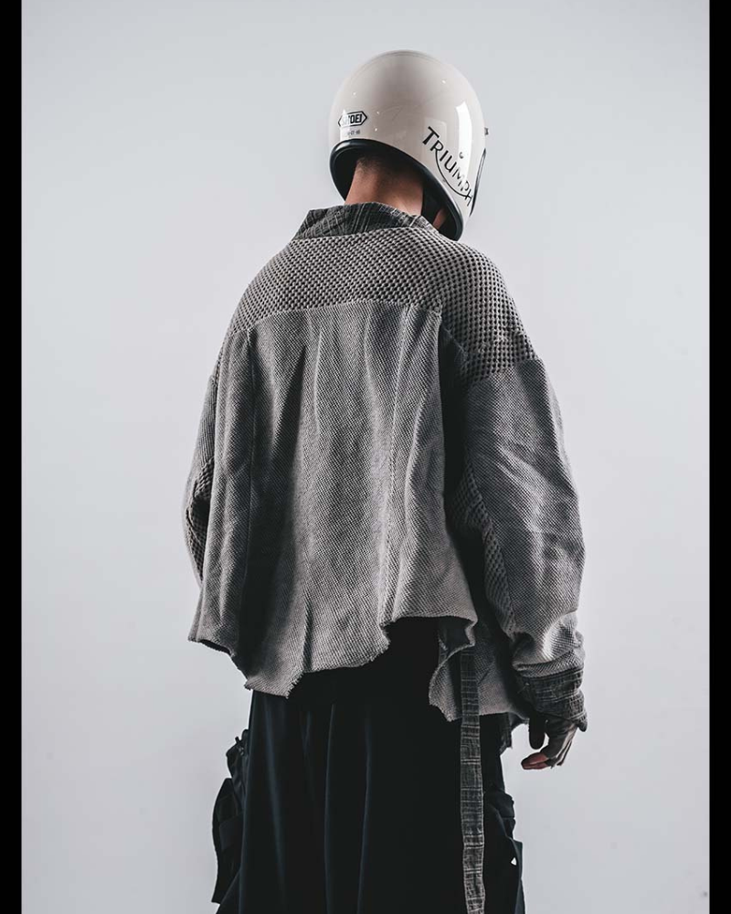 Wasteland Color-Block Loose Cotton Kimono Jacket