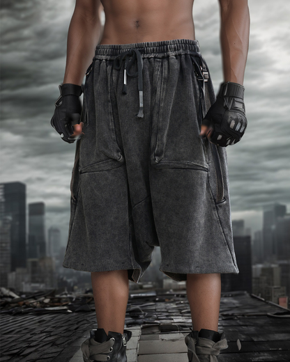 Wasteland Distressed Low-Crotch Cargo Shorts