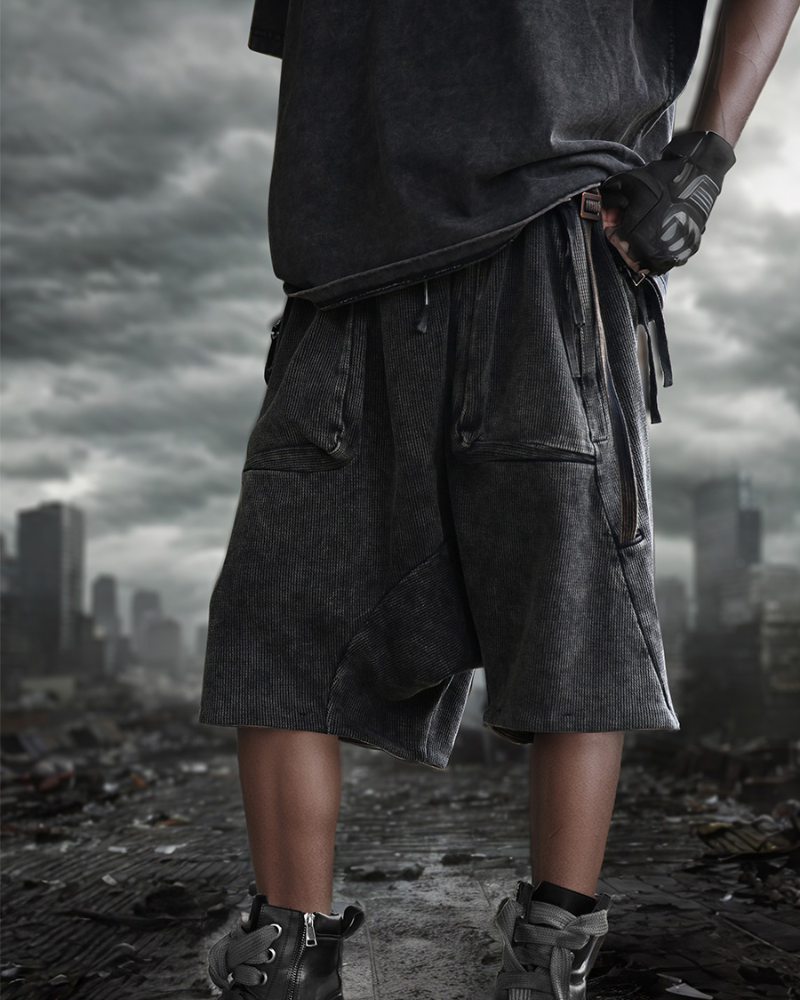 Wasteland Distressed Low-Crotch Cargo Shorts