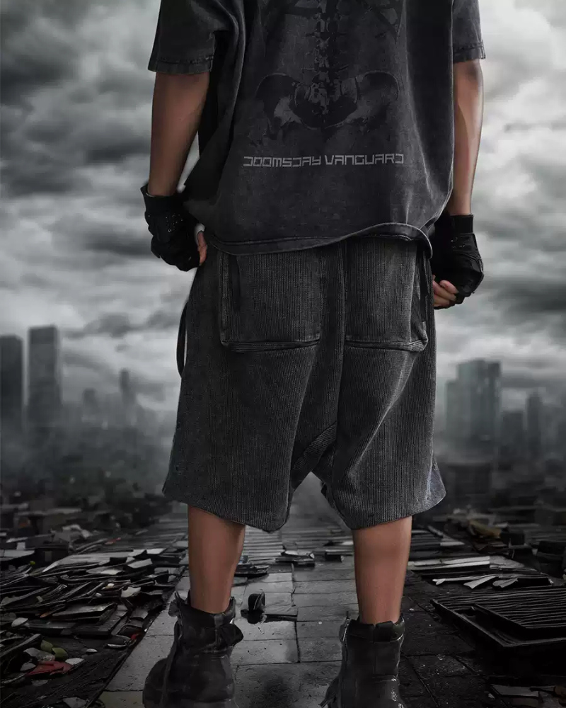 Wasteland Distressed Low-Crotch Cargo Shorts