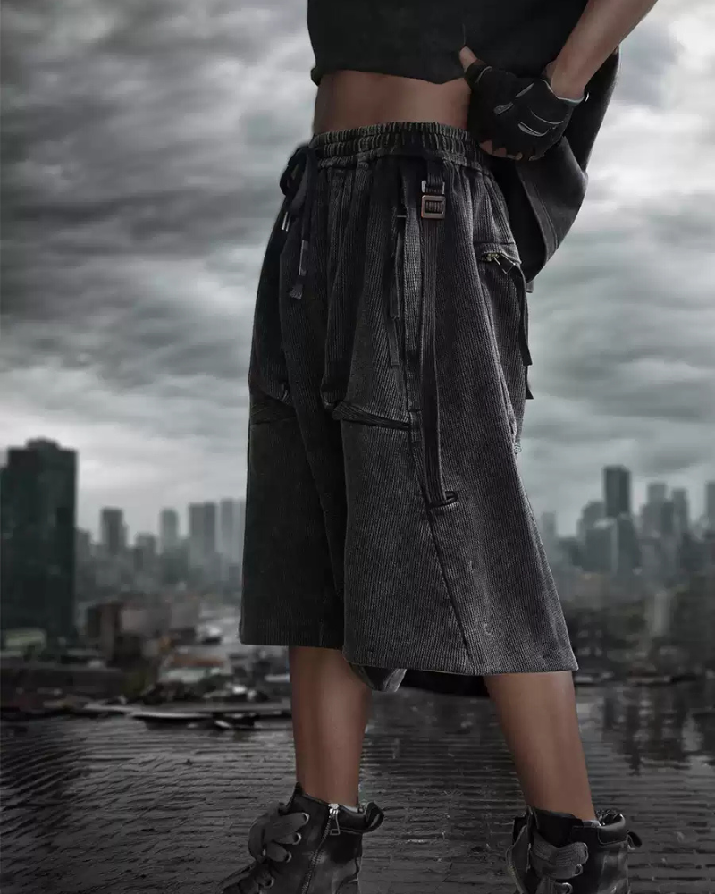 Wasteland Distressed Low-Crotch Cargo Shorts