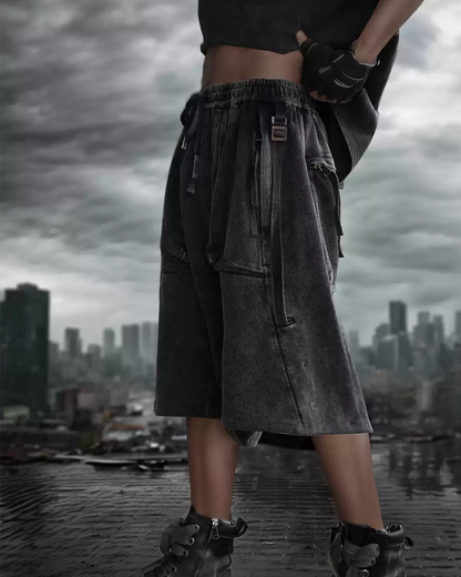 Wasteland Distressed Low-Crotch Cargo Shorts