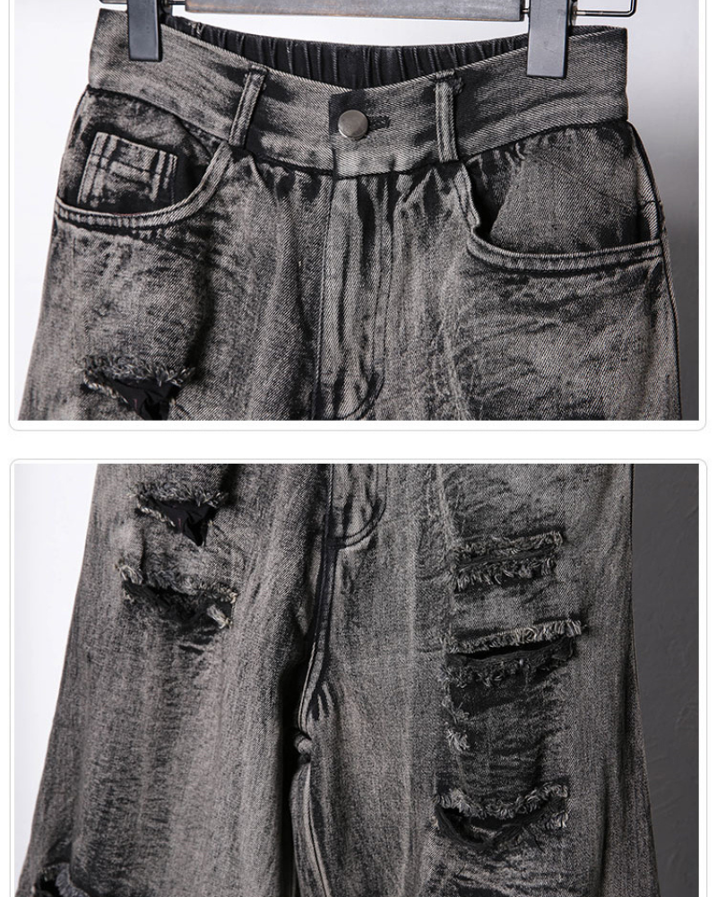 Wasteland Dual-Layer Frayed Hem Ripped Jeans