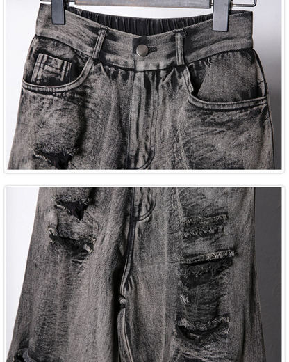 Wasteland Dual-Layer Frayed Hem Ripped Jeans