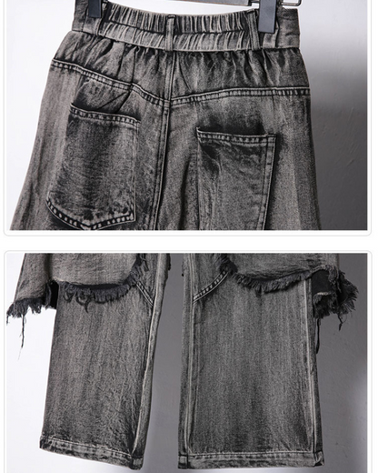 Wasteland Dual-Layer Frayed Hem Ripped Jeans