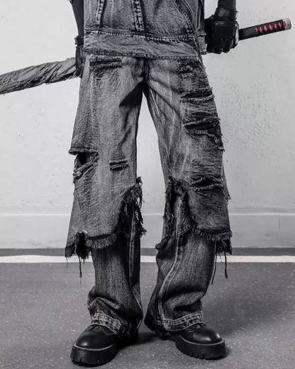 Wasteland Dual-Layer Frayed Hem Ripped Jeans