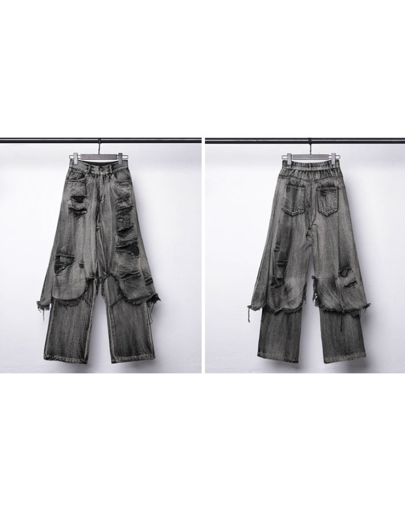 Wasteland Dual-Layer Frayed Hem Ripped Jeans
