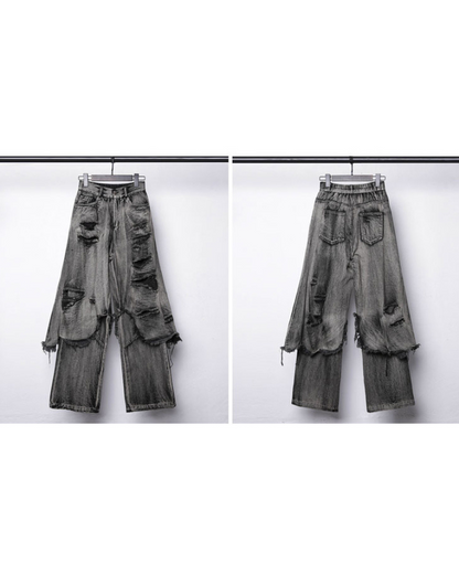 Wasteland Dual-Layer Frayed Hem Ripped Jeans