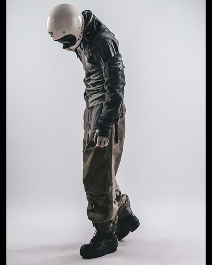 Techwear Post-Apocalyptic Hooded Mesh Color-Block Cape Jacket