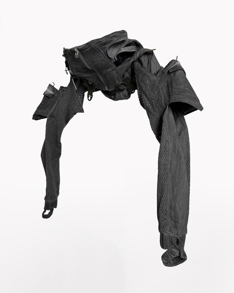 Techwear Post-Apocalyptic Hooded Mesh Color-Block Cape Jacket