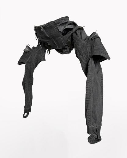 Techwear Post-Apocalyptic Hooded Mesh Color-Block Cape Jacket