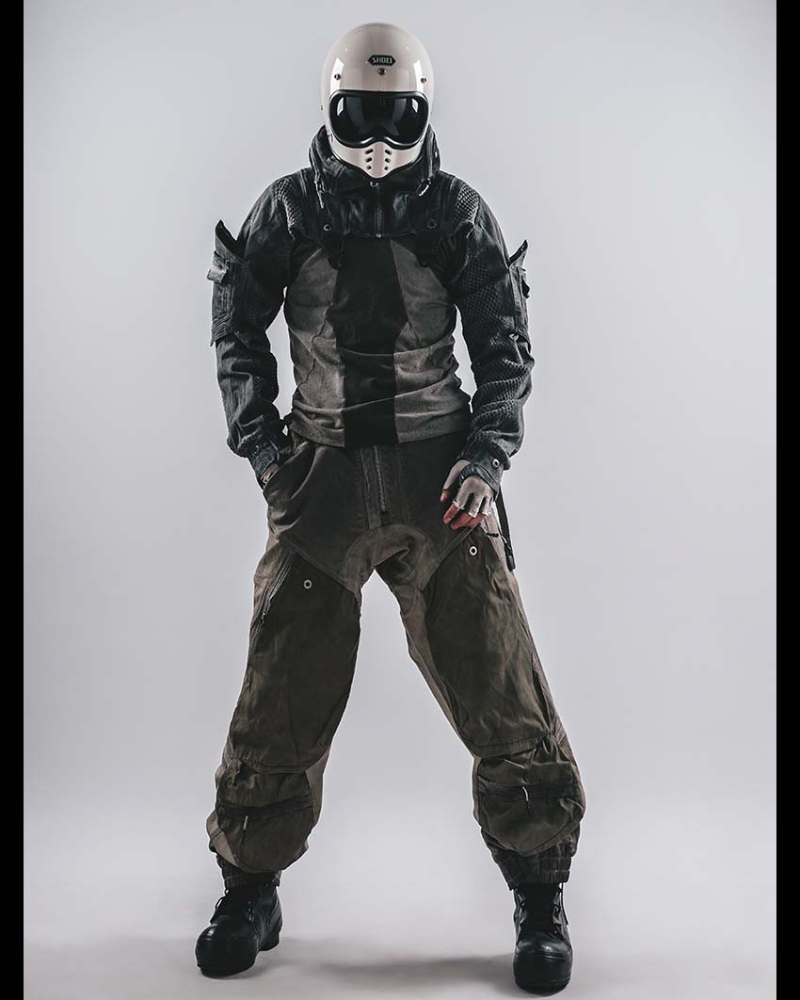 Techwear Post-Apocalyptic Hooded Mesh Color-Block Cape Jacket, for Men, Size M, Gray