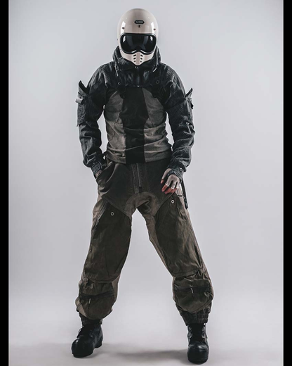 Techwear Post-Apocalyptic Hooded Mesh Color-Block Cape Jacket