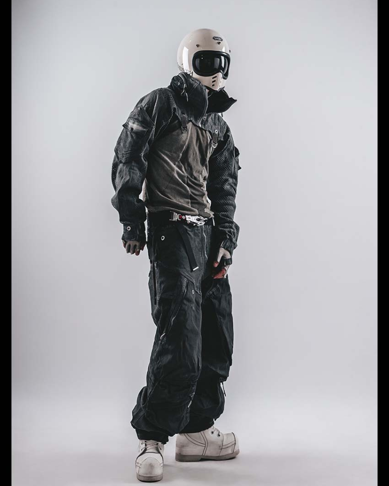 Techwear Post-Apocalyptic Hooded Mesh Color-Block Cape Jacket