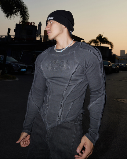 Wasteland Streetwear Wash Ribbed Long‐Sleeve Sweatshirt