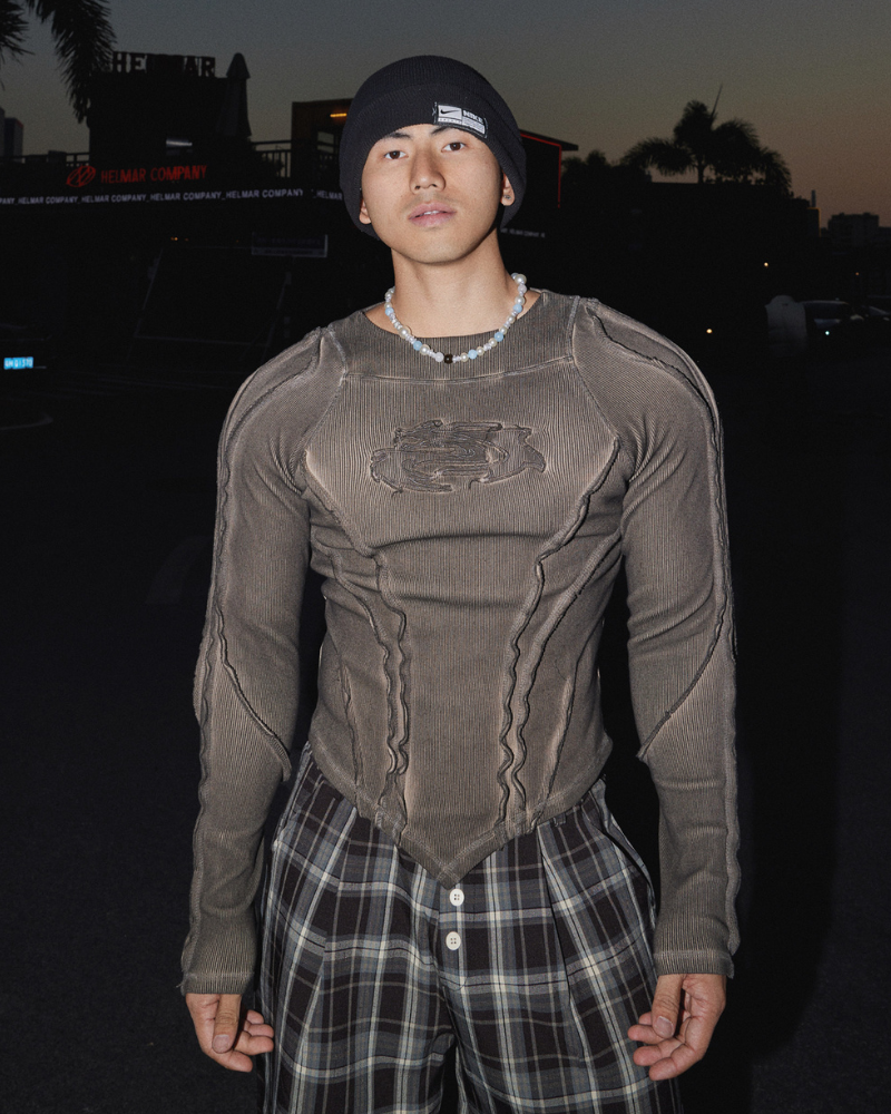 Wasteland Streetwear Wash Ribbed Long‐Sleeve Sweatshirt