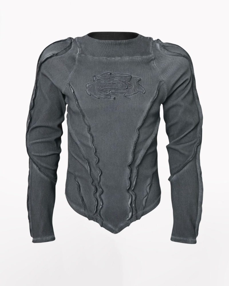 Wasteland Streetwear Wash Ribbed Long‐Sleeve Sweatshirt