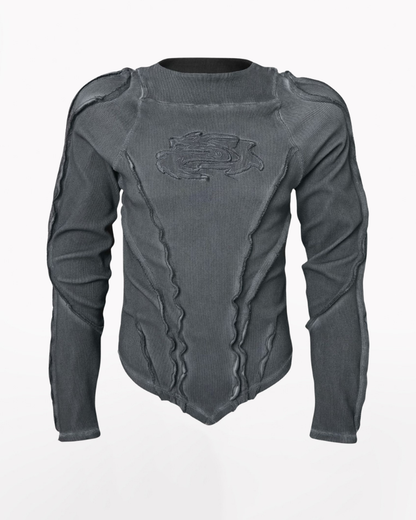 Wasteland Streetwear Wash Ribbed Long‐Sleeve Sweatshirt