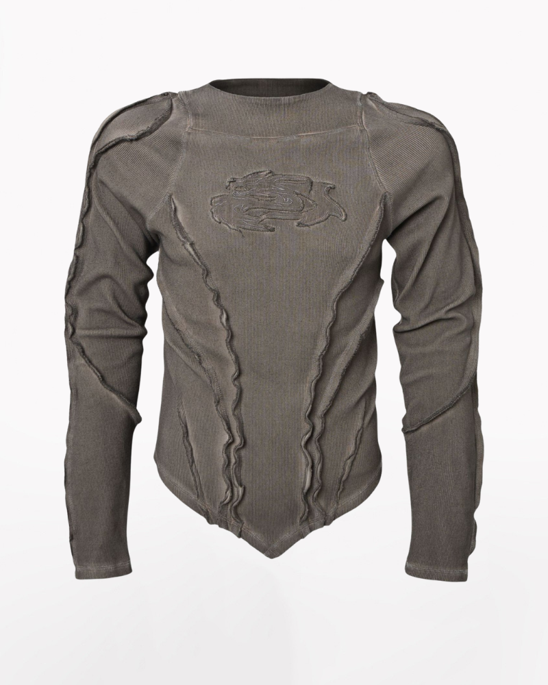 Wasteland Streetwear Wash Ribbed Long‐Sleeve Sweatshirt