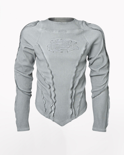 Wasteland Streetwear Wash Ribbed Long‐Sleeve Sweatshirt