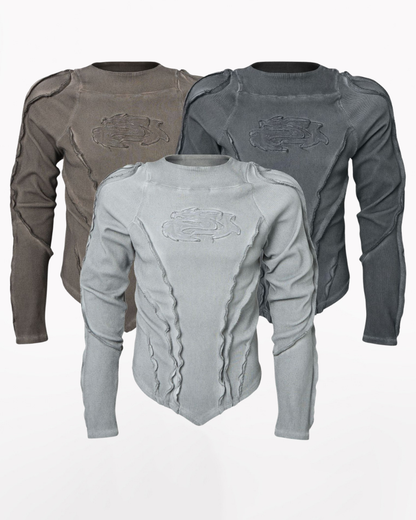 Wasteland Streetwear Wash Ribbed Long‐Sleeve Sweatshirt