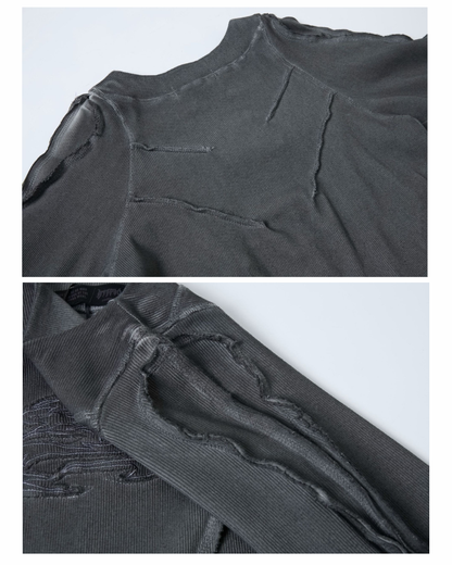 Wasteland Streetwear Wash Ribbed Long‐Sleeve Sweatshirt