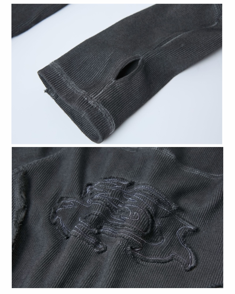 Wasteland Streetwear Wash Ribbed Long‐Sleeve Sweatshirt