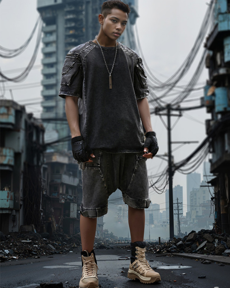 Wasteland Style 3D Cargo Pockets Tech T-Shirt