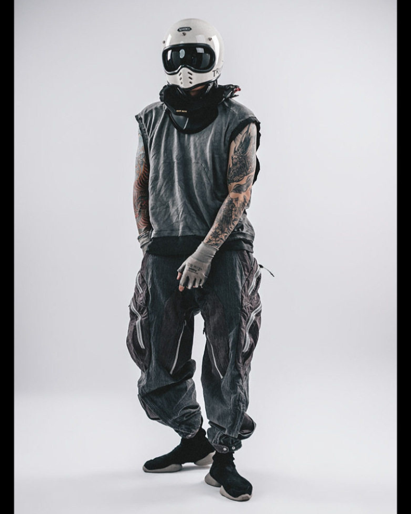 Wasteland-Style Color-Block Raw-Edge Hooded Sleeveless T-Shirt